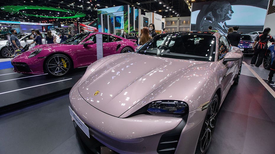 BANGKOK, THAILAND - MARCH 22: The new Porsche Taycan is seen during the 44th Bangkok International Motor Show 2023 at IMPACT in Bangkok, Thailand on March 22, 2023. The exhibition started today (March 22, 2023) for the visitors and will run until April 02, 2023. (Photo by Guillaume Payen/Anadolu Agency via Getty Images)